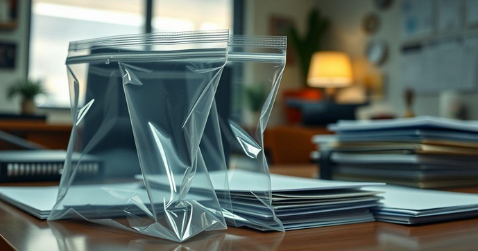 Sacos ziplock em plástico liso para documentos que garantem segurança e organização